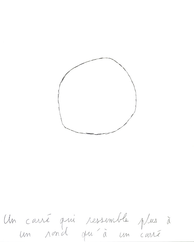 Claude Closky, ‘Un carré qui ressemble plus à un rond qu’à un carré [a square that looks more like a circle than a square]’, 1991, ballpoint pen on paper, 30 x 24 cm.
